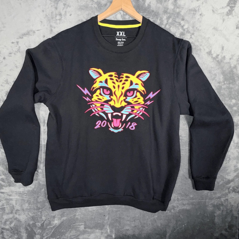 Snap Inc Mens Crewneck Sweatshirt‎ Graphic Leopard 2018 XXL Black Cotton Blend